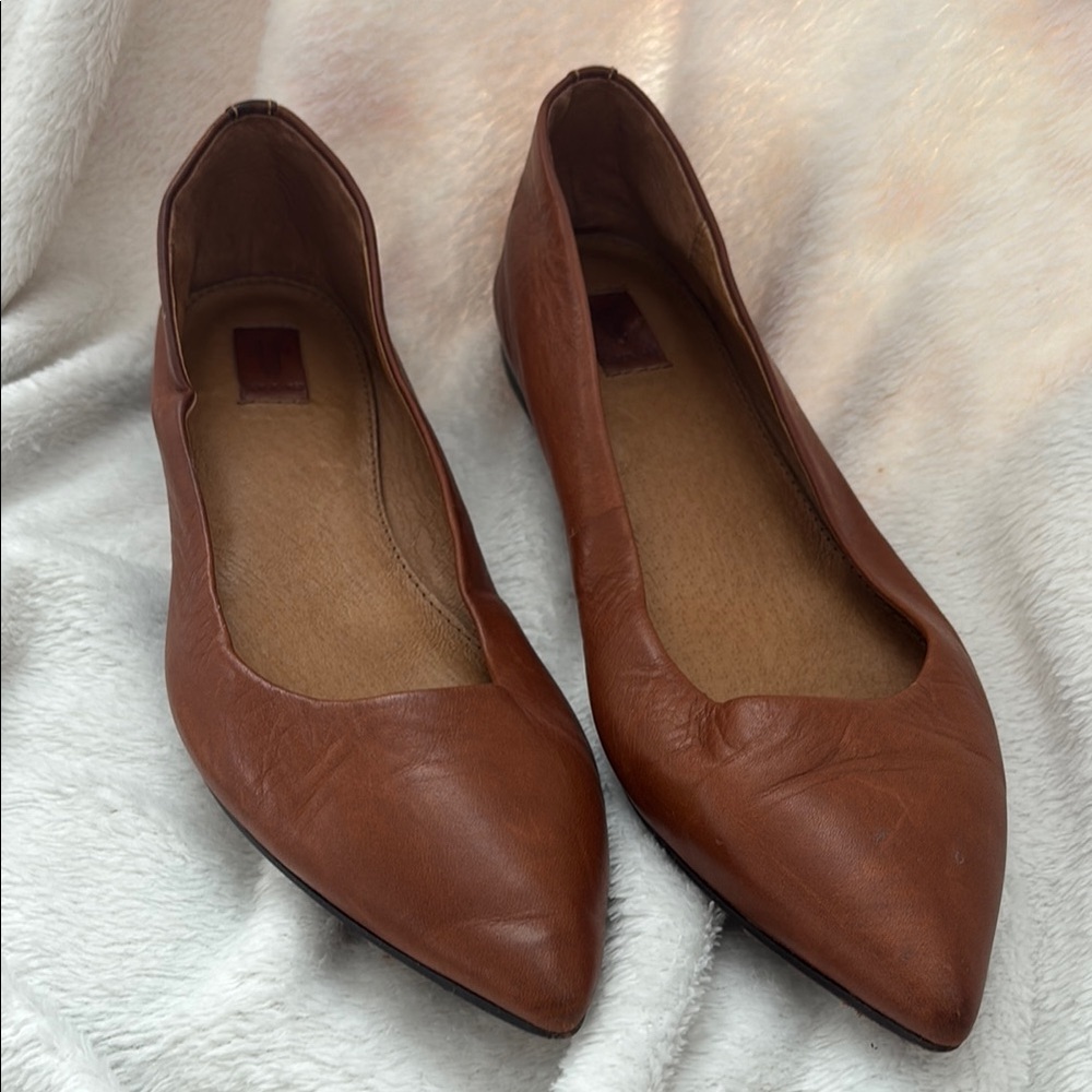 Frye Women's Pointed Leather Flats in Cognac